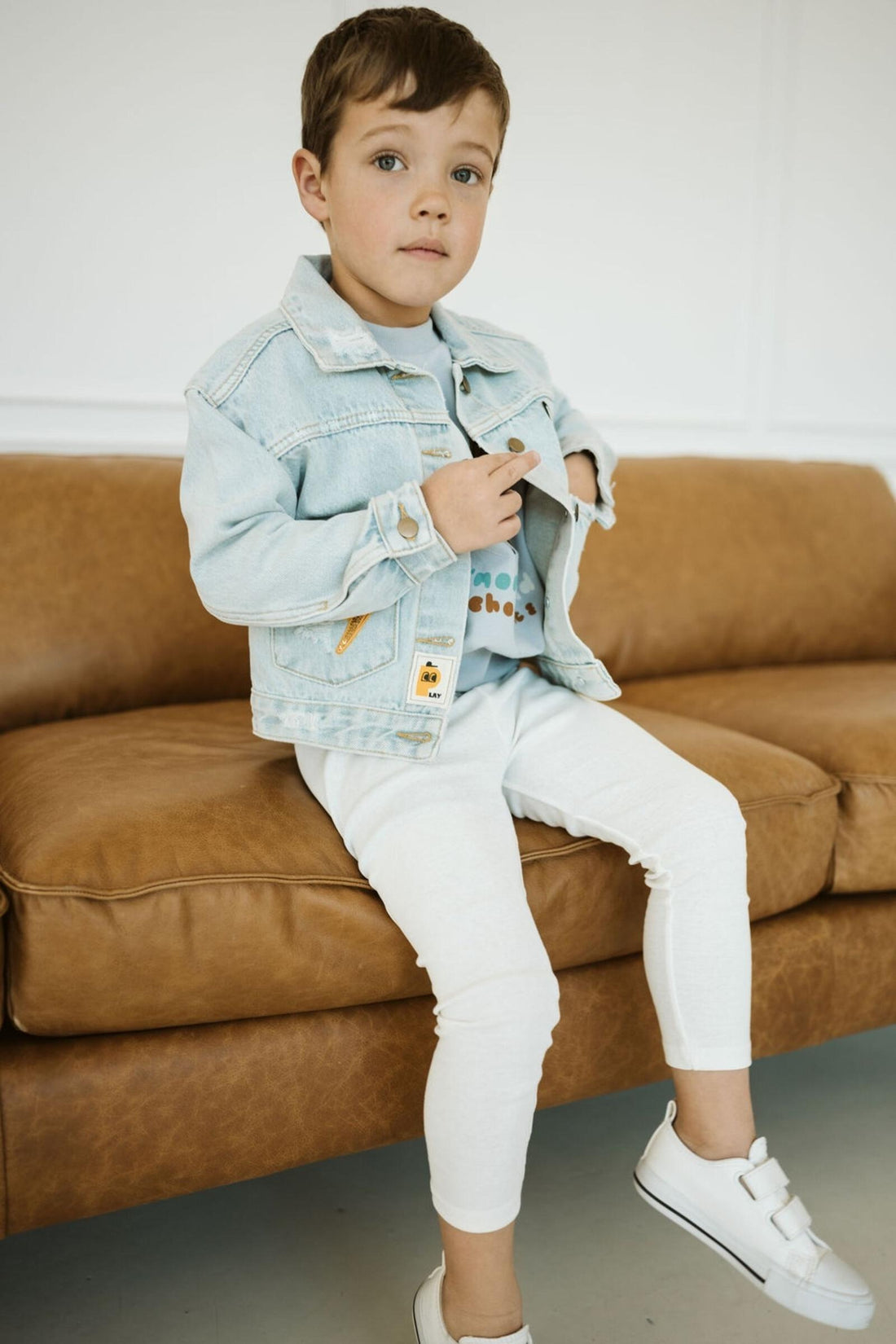 Petite Hailey Yellow Smile Patched Denim Jacket