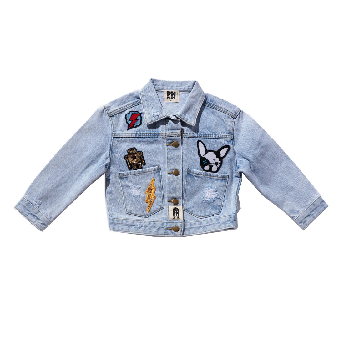 Petite Hailey Yellow Smile Patched Denim Jacket
