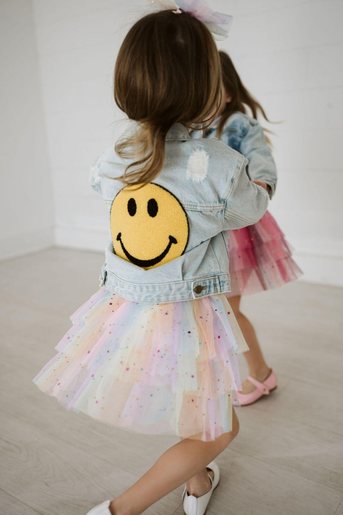 Petite Hailey Yellow Smile Patched Denim Jacket
