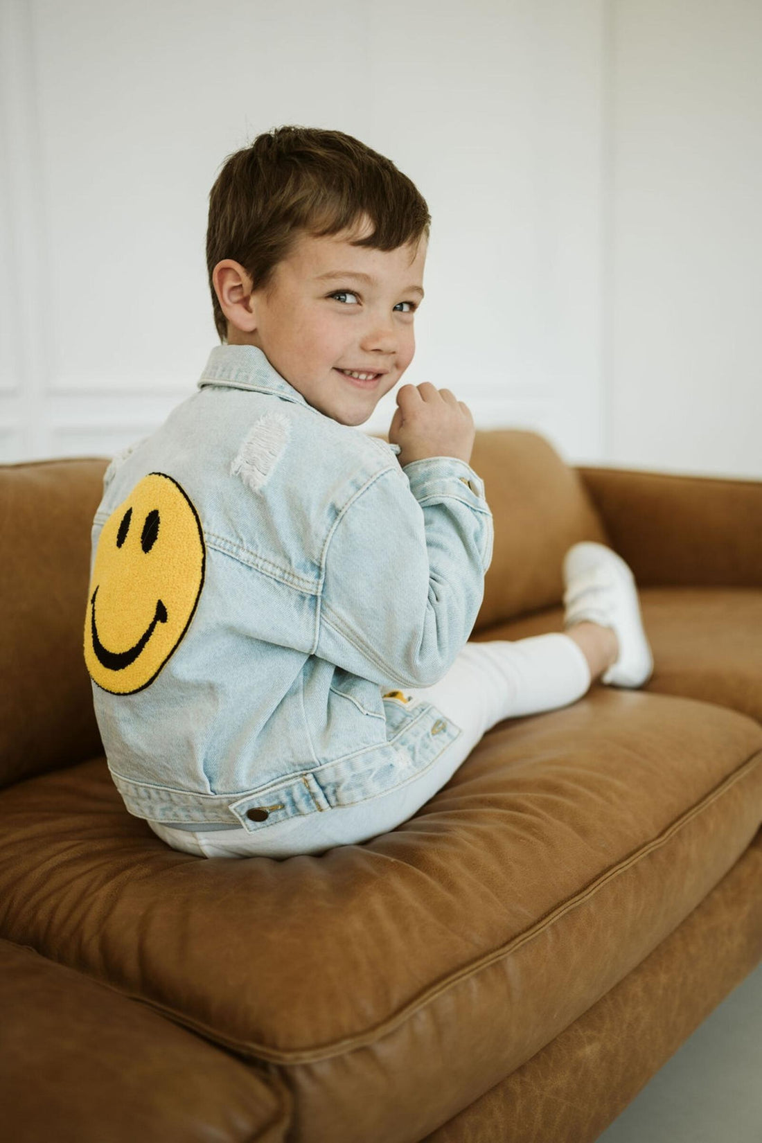 Petite Hailey Yellow Smile Patched Denim Jacket