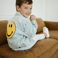Petite Hailey Yellow Smile Patched Denim Jacket