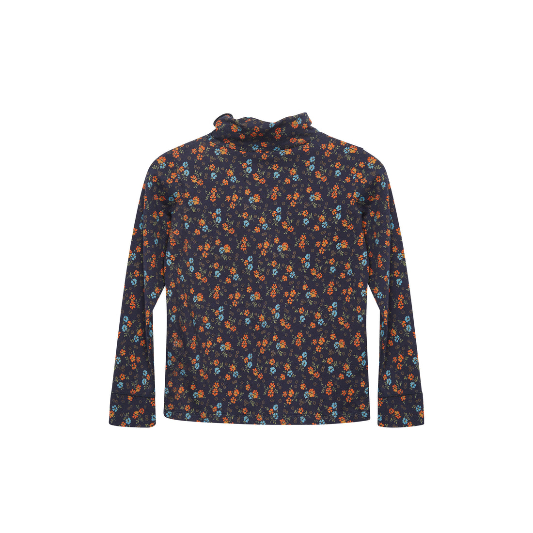 Caramel Navy Disty Floral Pheasant Turtleneck