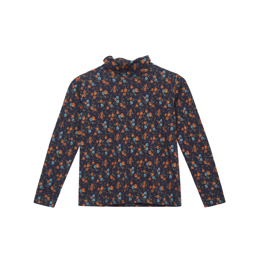 Caramel Navy Disty Floral Pheasant Turtleneck