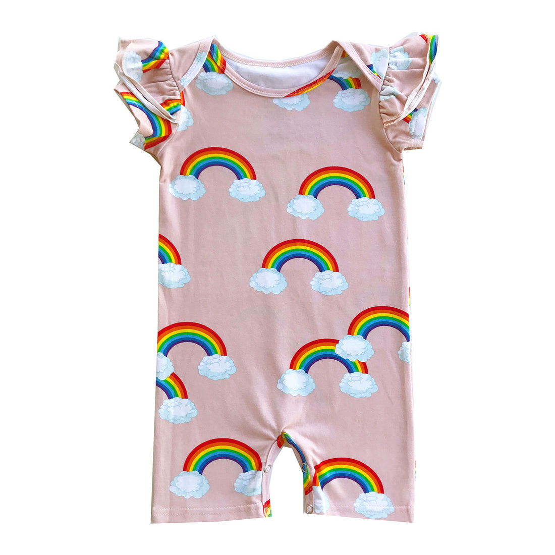 Romey Loves Lulu Pink Rainbow Ruffle Short Romper
