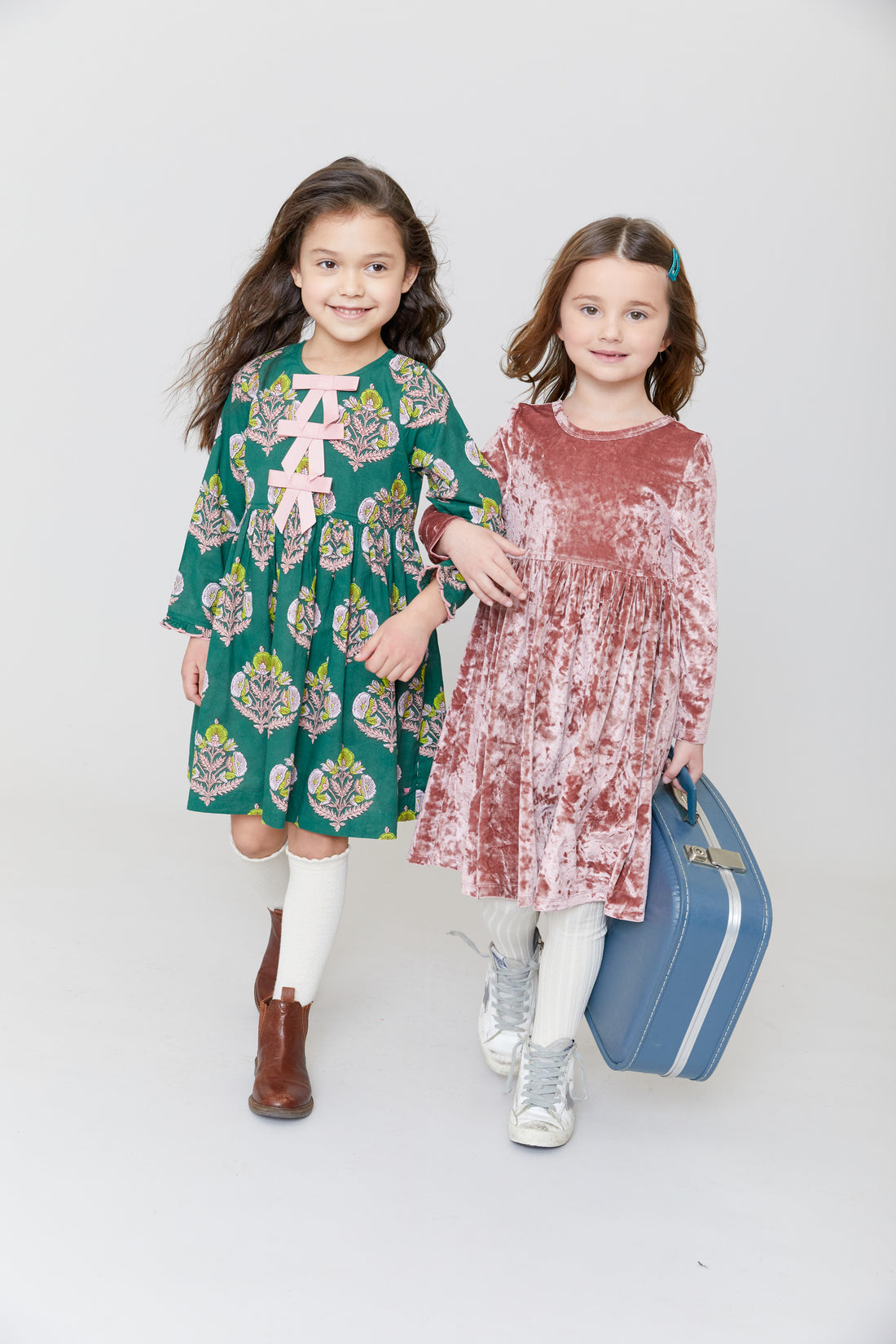 Pink Chicken Hermione Dress -Hunter Green Flower