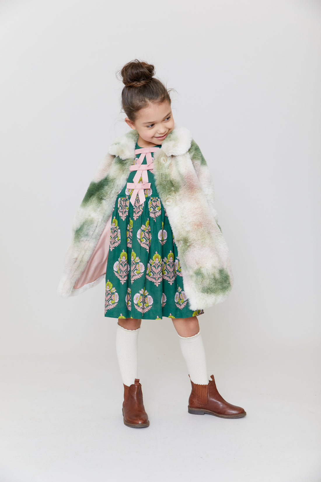 Pink Chicken Hermione Dress -Hunter Green Flower