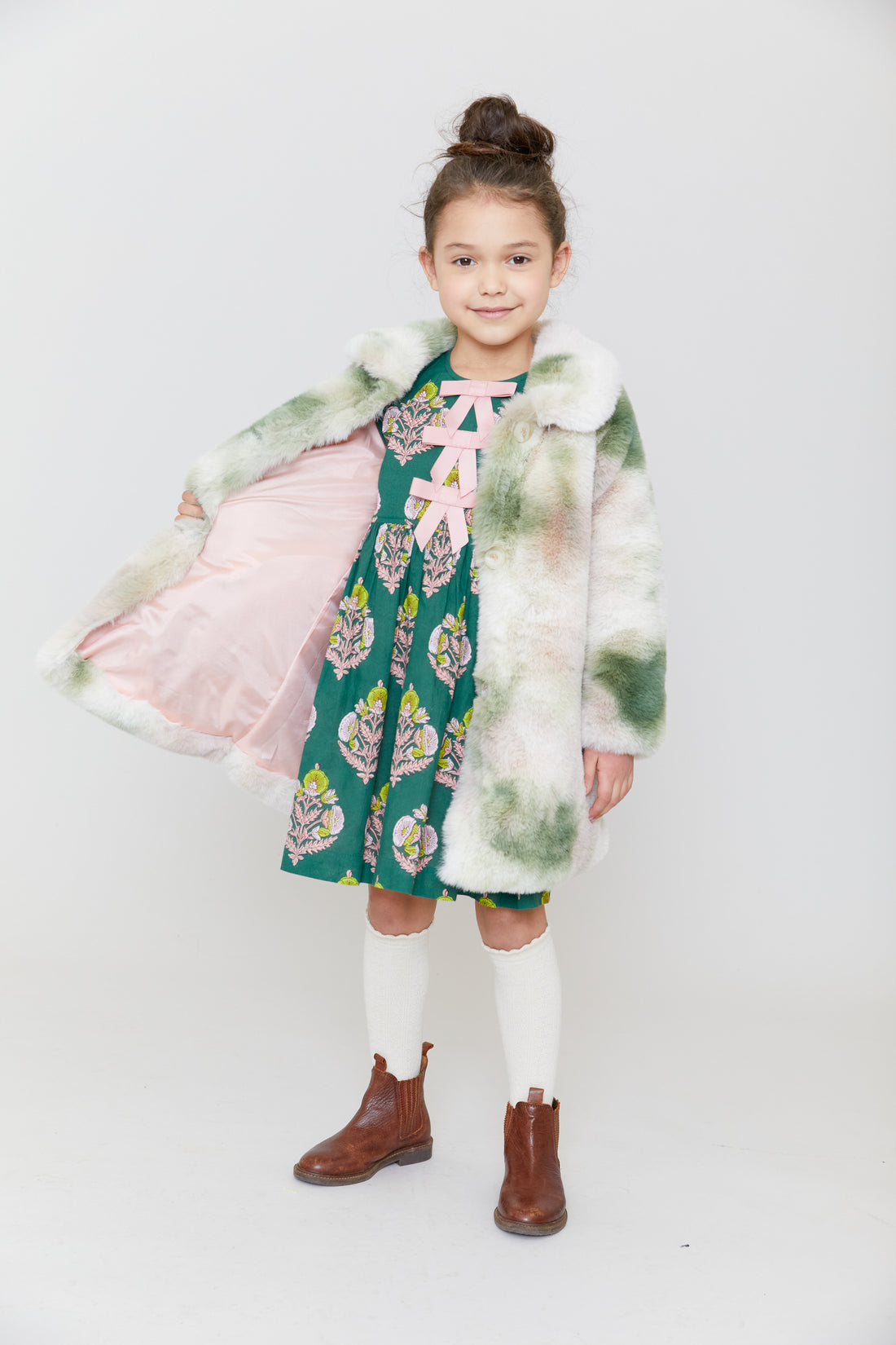 Pink Chicken Hermione Dress -Hunter Green Flower