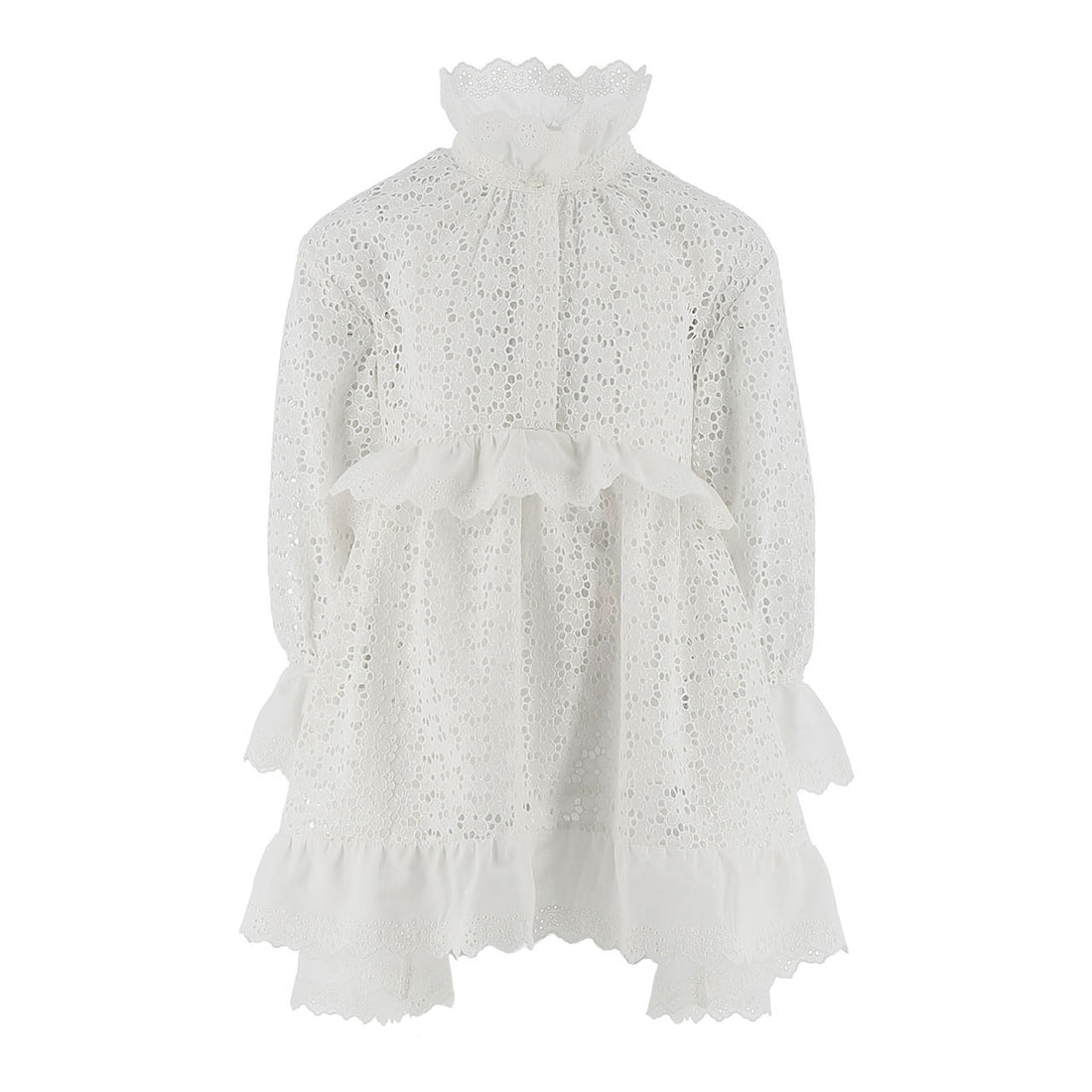 Philosophy White Lace Mock Neck Ruffle Dress