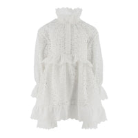 Philosophy White Lace Mock Neck Ruffle Dress