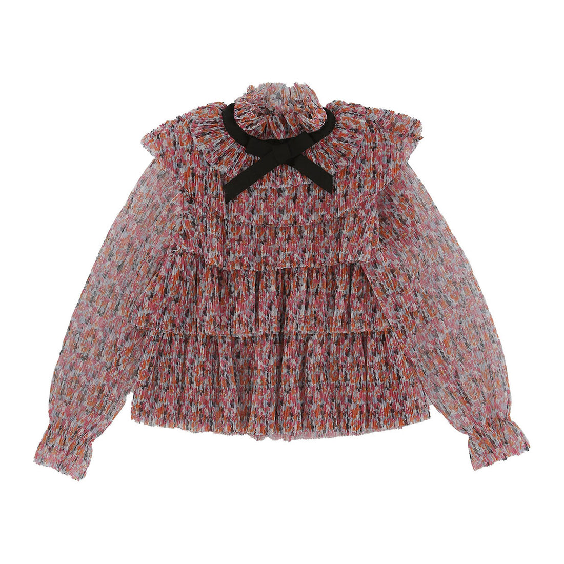 Philosophy Allover Print Ruffle Tie Neck Blouse