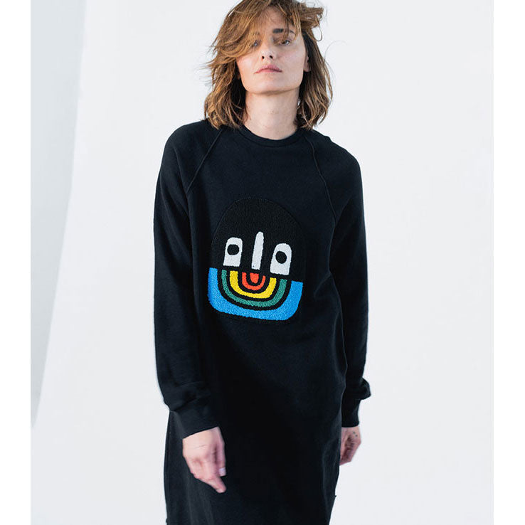 Nununu Black Womens Fuzzy Rainbow Smile A Dress