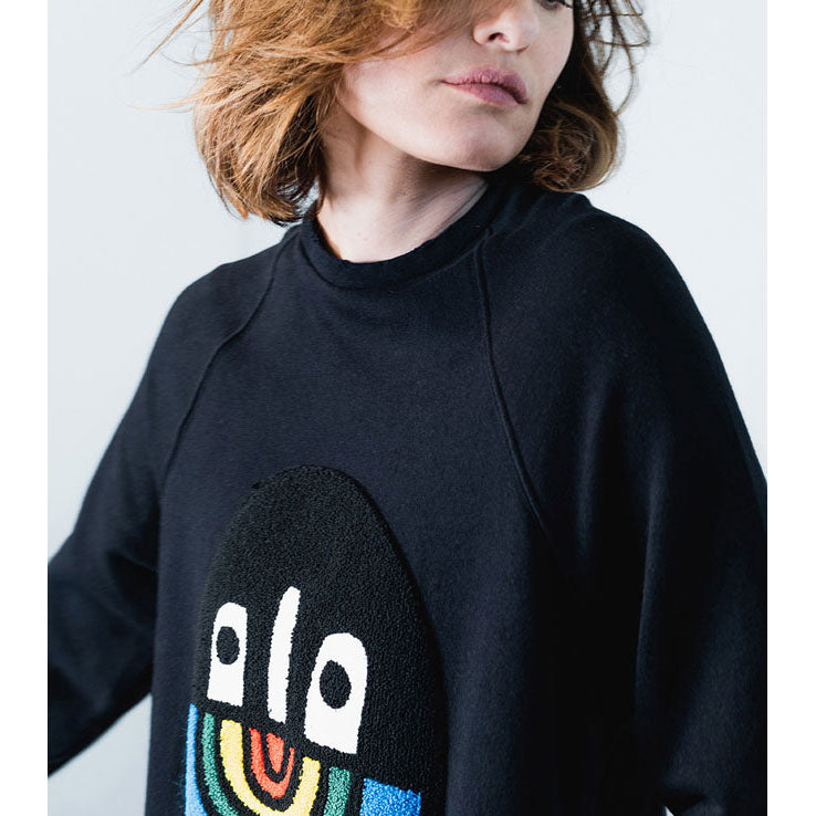 Nununu Black Womens Fuzzy Rainbow Smile A Dress