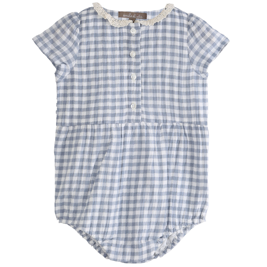 Emile et Ida Blue Check Collar Romper