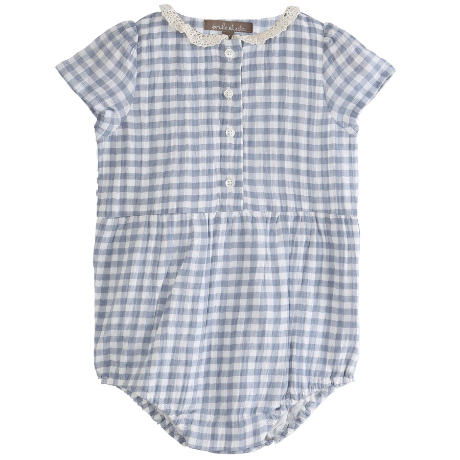 Emile et Ida Blue Check Collar Romper