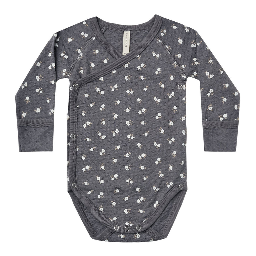 Quincy Mae  Dark Floral Pointelle Side Snap Bodysuit