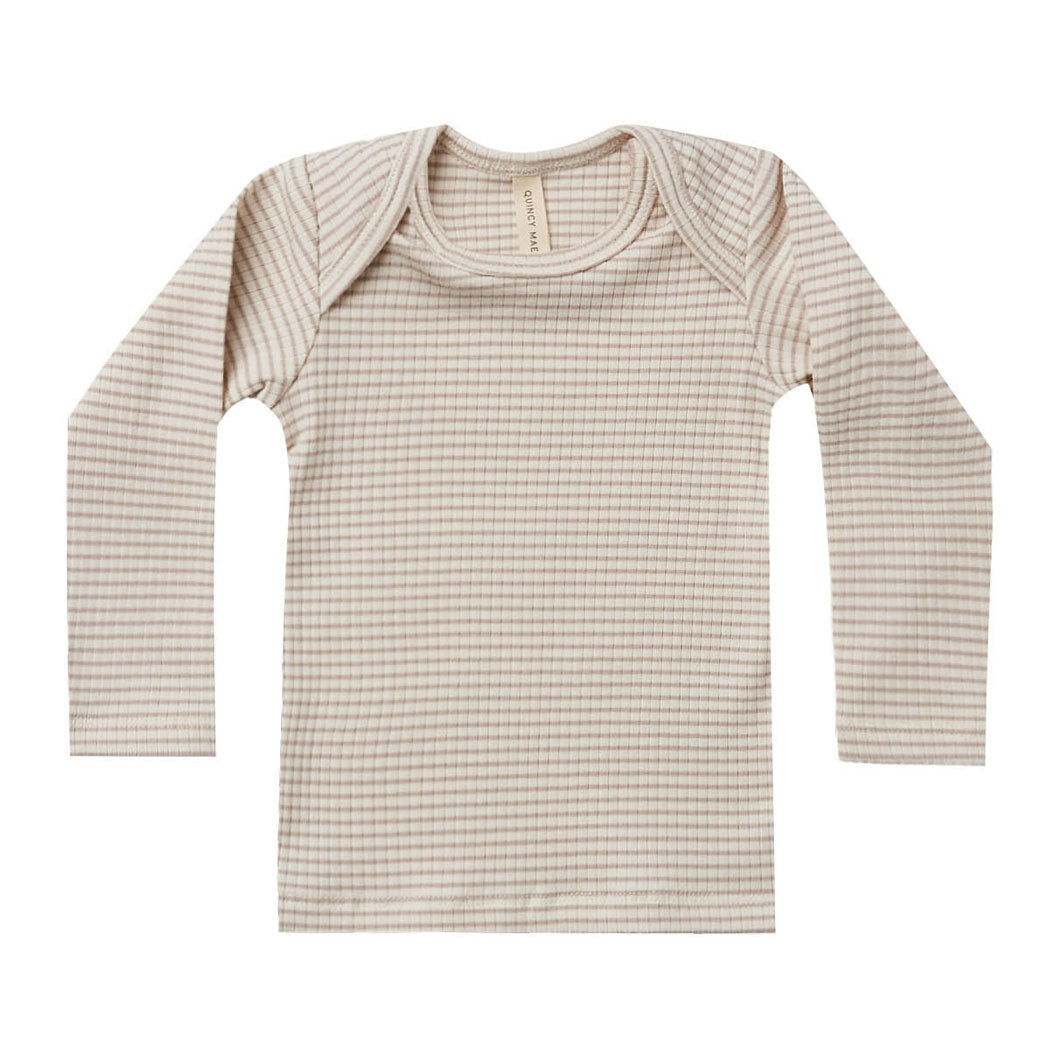 Quincy Mae Ash Stripe Ribbed Long Sleeve Lap Tee