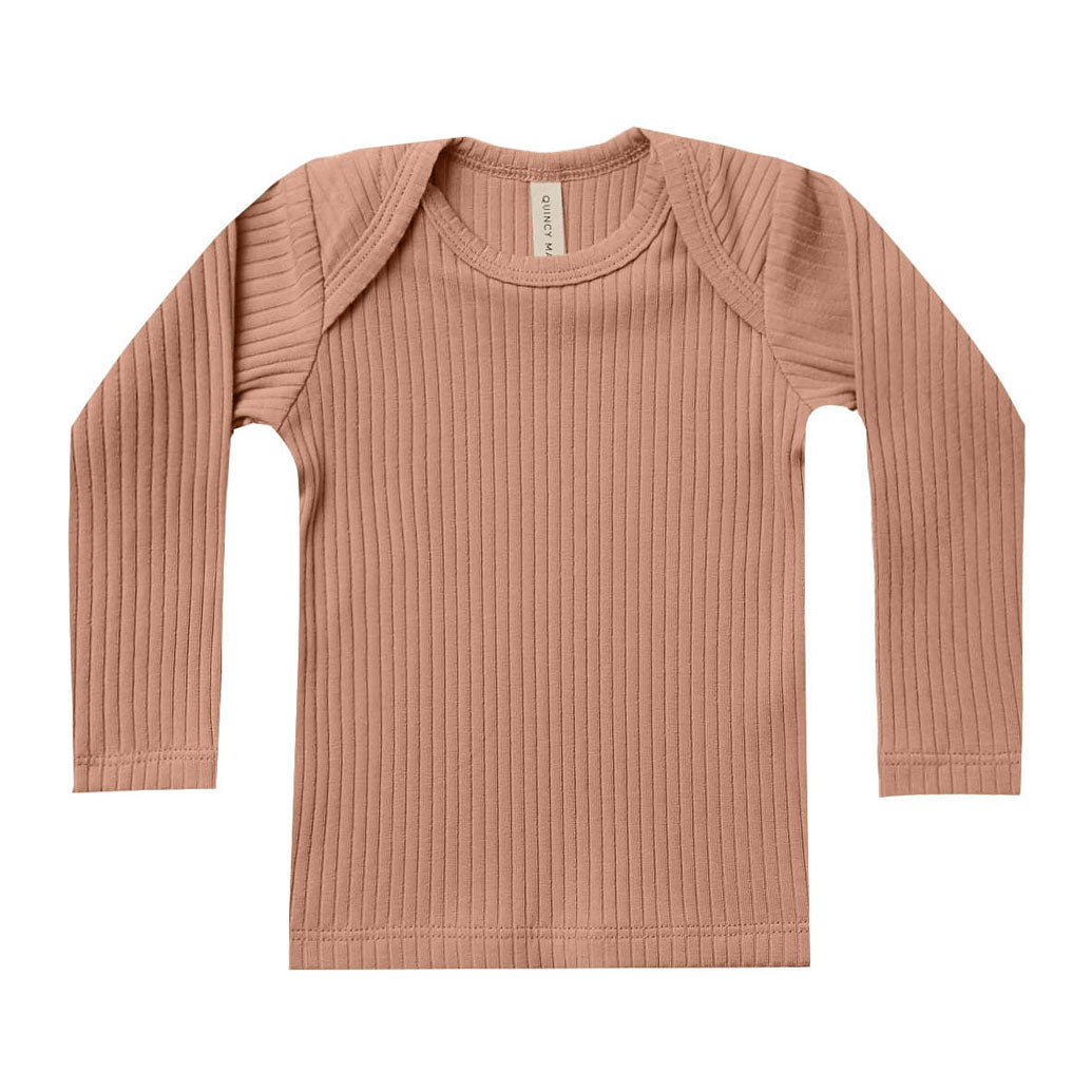 Quincy Mae Terracotta Ribbed Long Sleeve Lap Tee