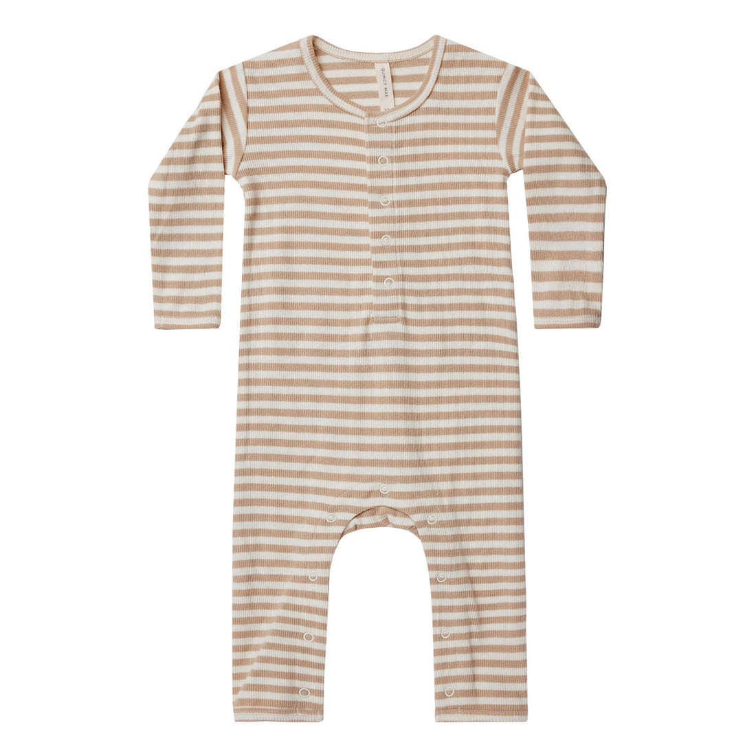 Quincy Mae Latte Stripe Ribbed Baby Jumpsuit