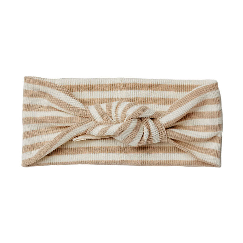 Quincy Mae Latte Stripe Ribbed Knotted Headband