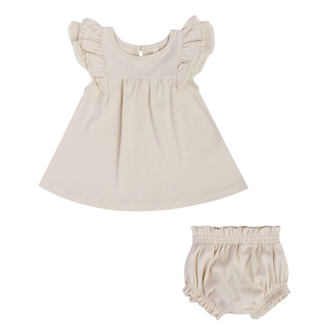 Quincy Mae Natural Flutter Dress + Bloomer