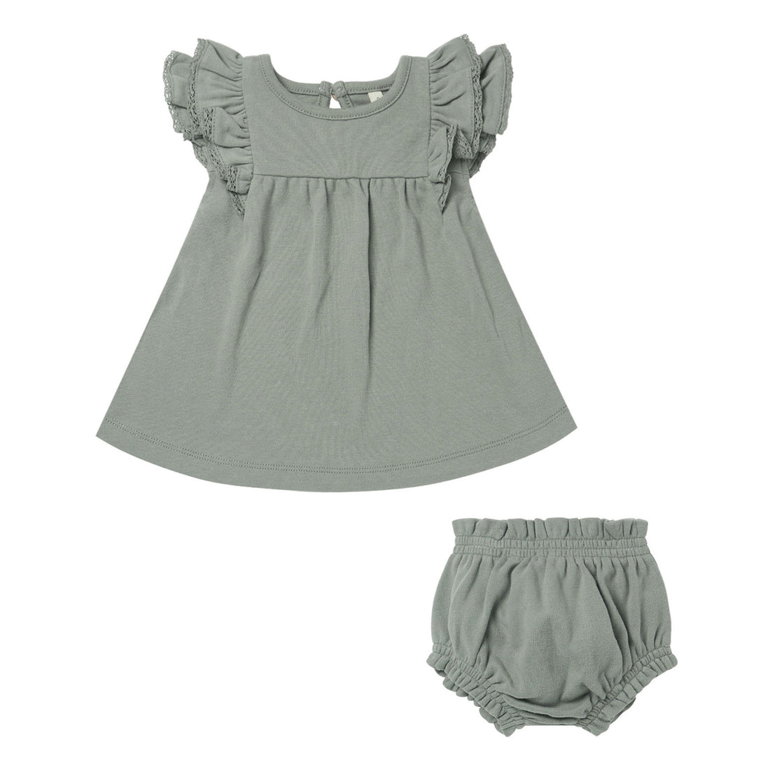 Quincy Mae Sea Green Flutter Dress + Bloomer