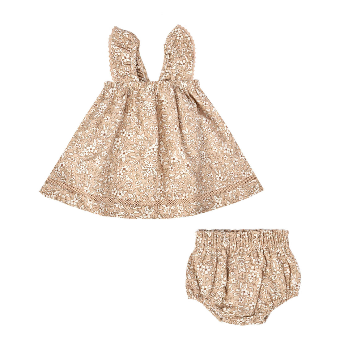 Quincy Mae Apricot Floral Ruffle Tank Dress + Bloomer Set