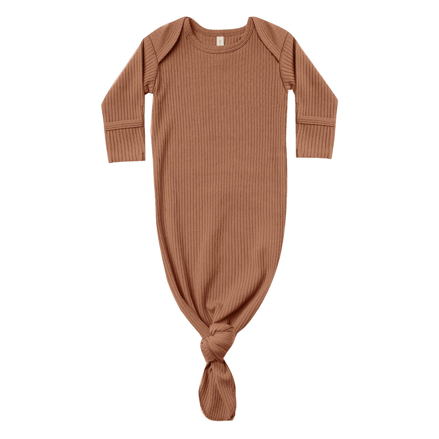 Quincy Mae  Clay Ribbed Knotted Baby Gown