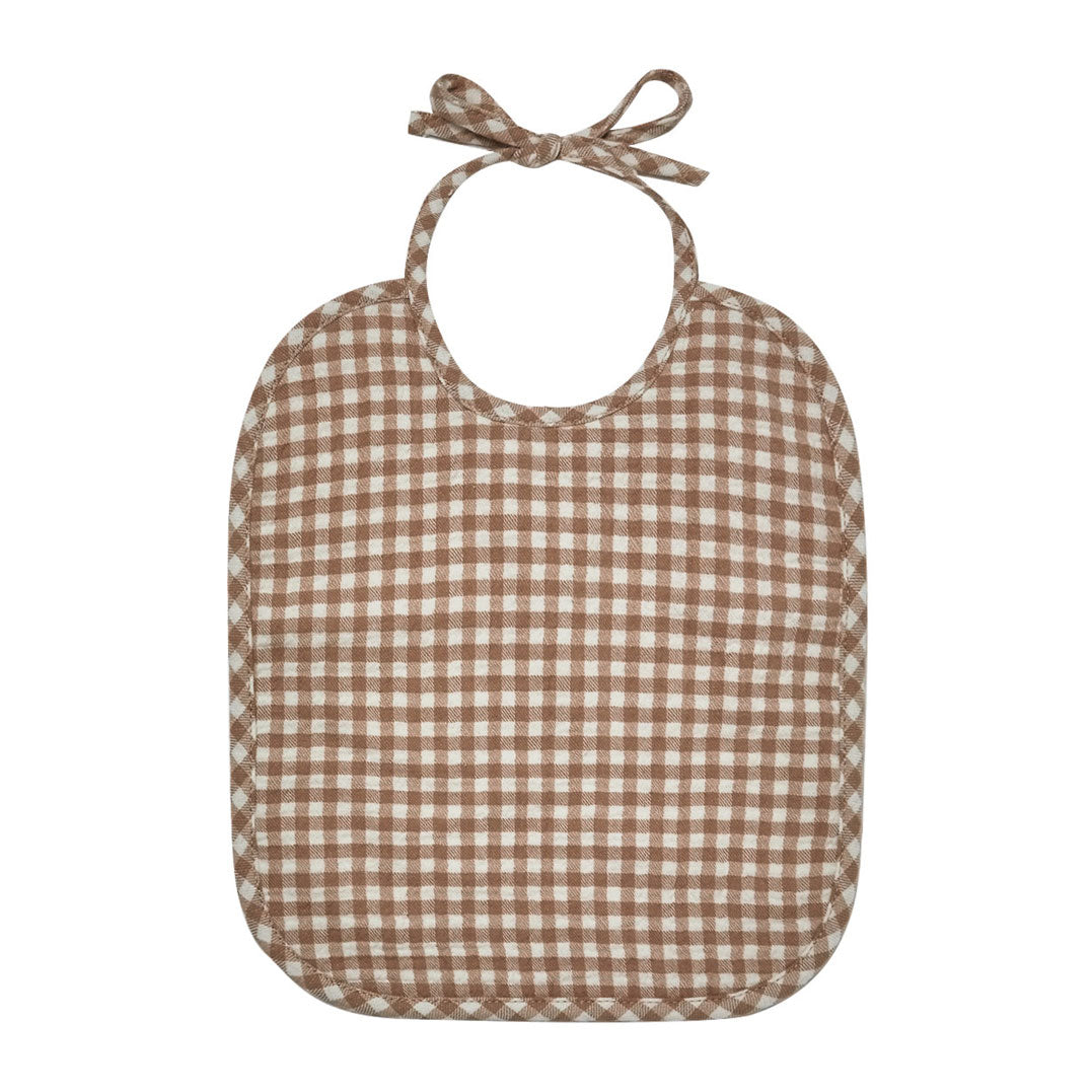 Quincy Mae Woven Tie Bib | Cocoa Gingham