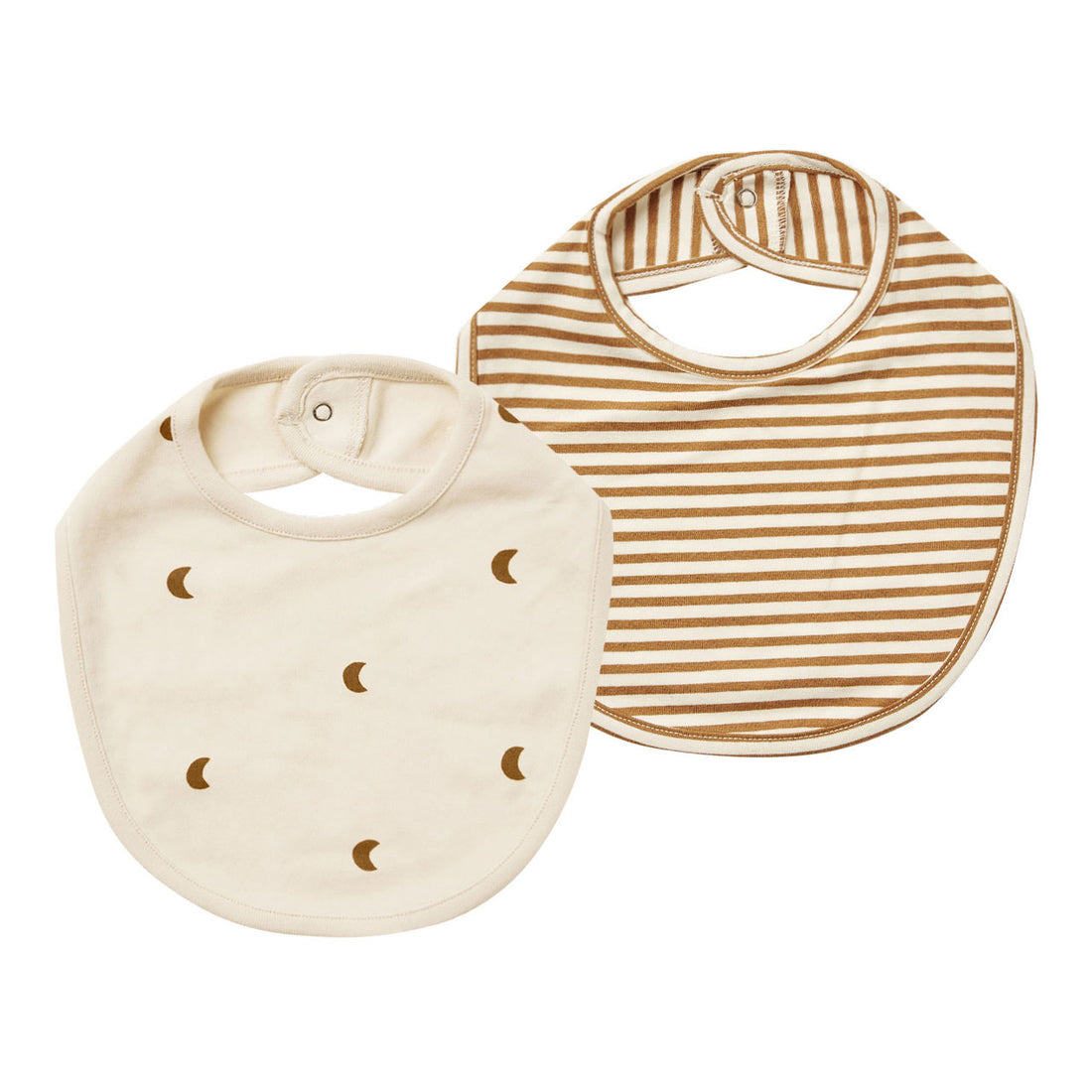 Quincy Mae Jersey Snap Bib Set-Moons + Walnut Stripe