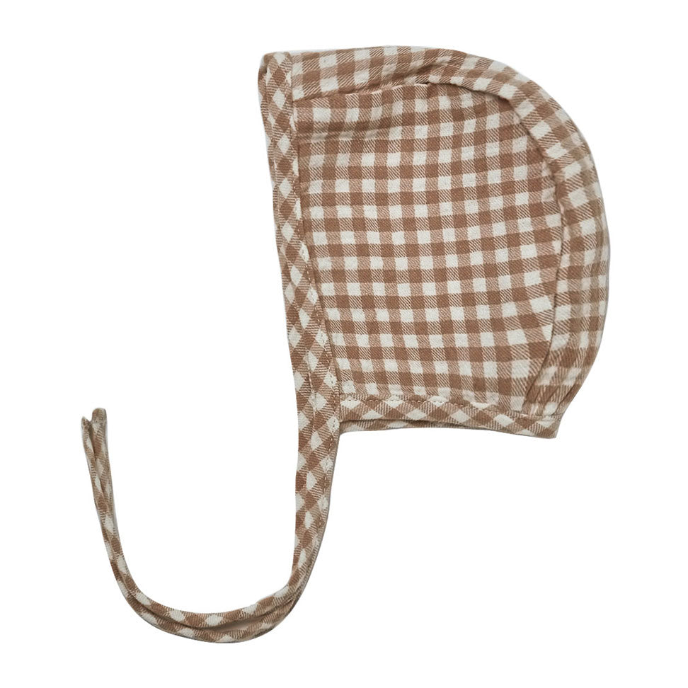 Quincy Mae Woven Baby Bonnet | Cocoa Gingham