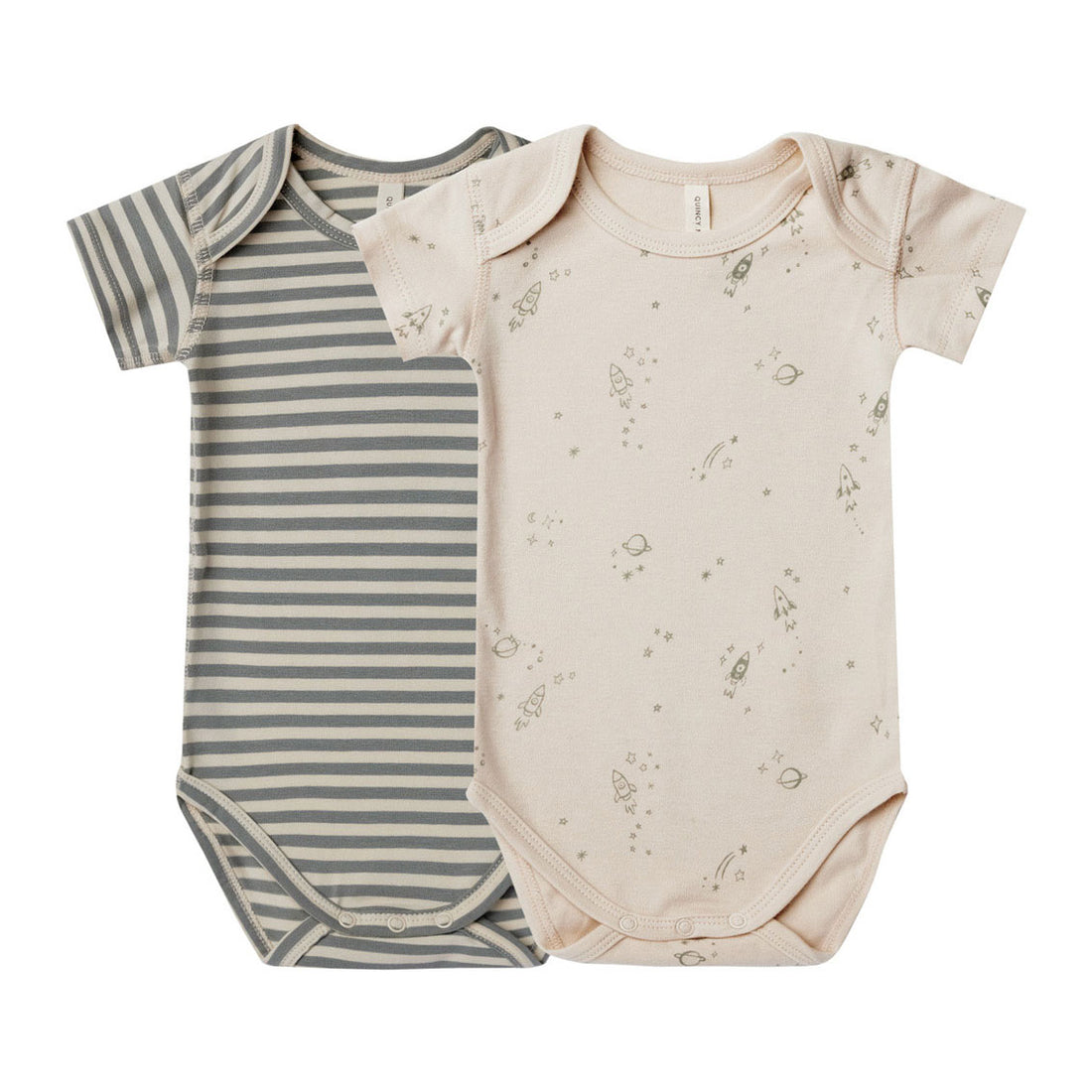 Quincy Mae Sea Green Stripe, Space Short Sleeve Bodysuit, 2 Pack