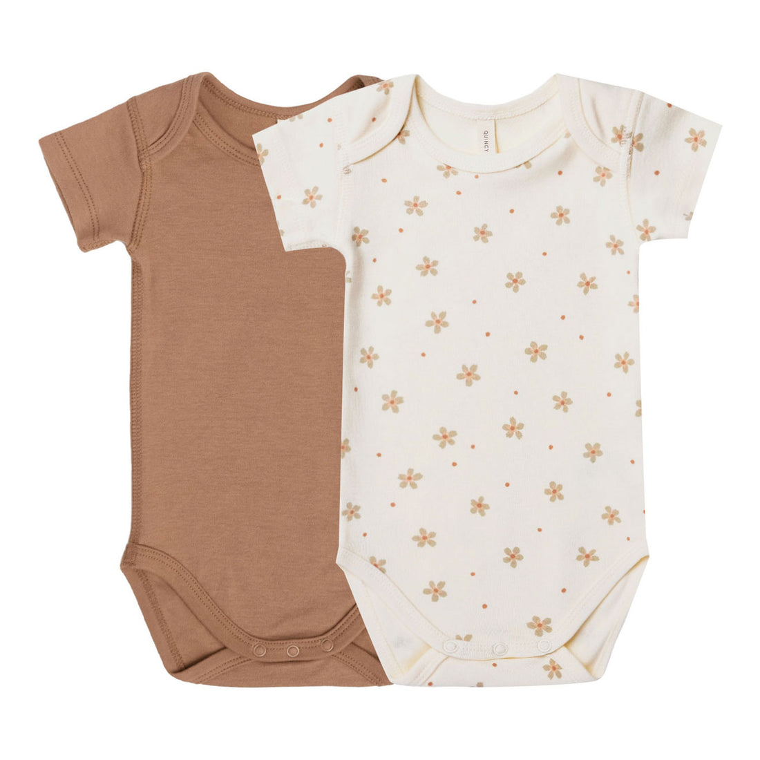 Quincy Mae Short Sleeve Bodysuit, 2 Pack | Clay, Dotty Floral