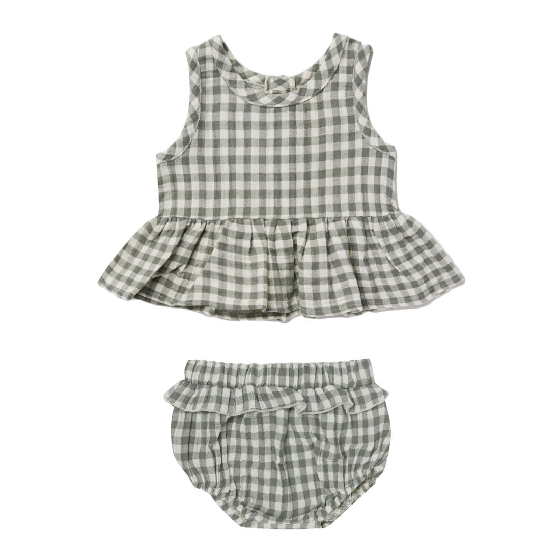 Quincy Mae Sea Green Gingham Sleeveless Peplum Set
