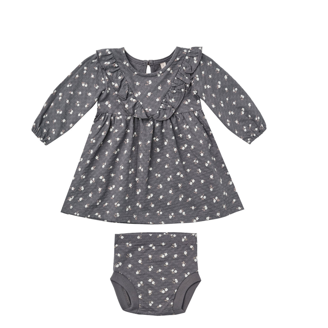 Quincy Mae  Dark Floral Longsleeve Ruffle V Dress