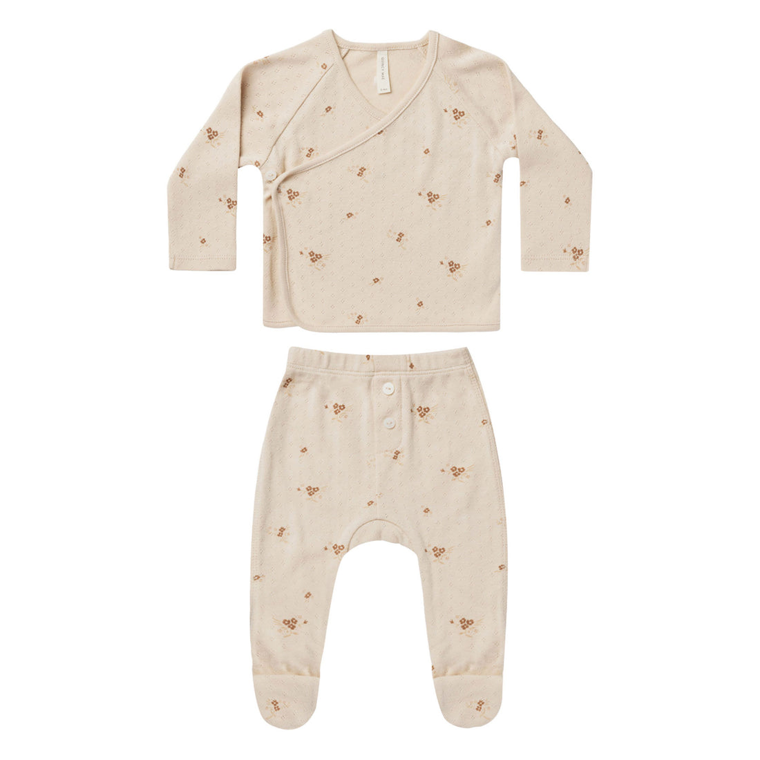 Quincy Mae Pointelle Wrap Top + Footed Pant Set | Ditsy Clay
