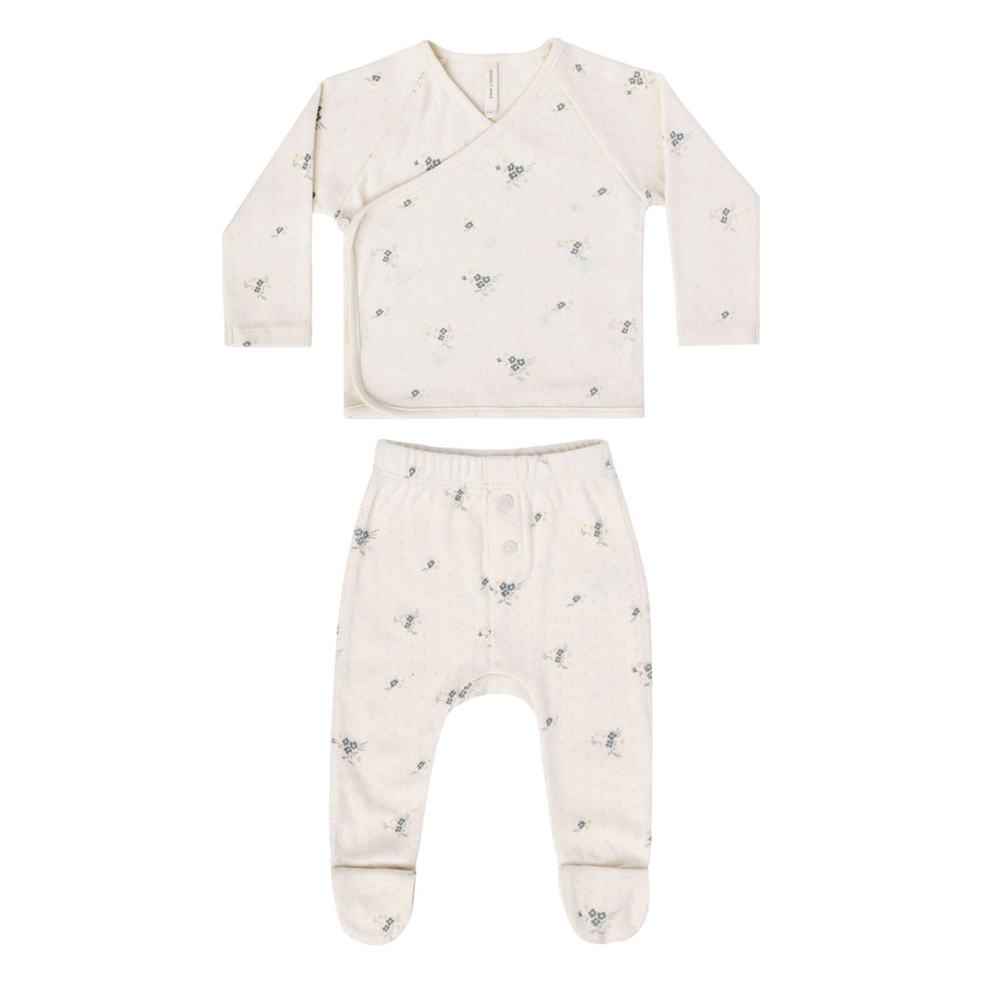 Quincy Mae Pointelle Wrap Top + Footed Pant Set | Ditsy Ocean