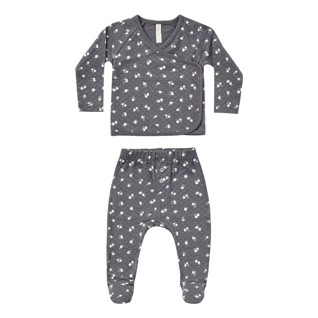 Quincy Mae  Dark Floral Pointelle Wrap Top + Pant Set