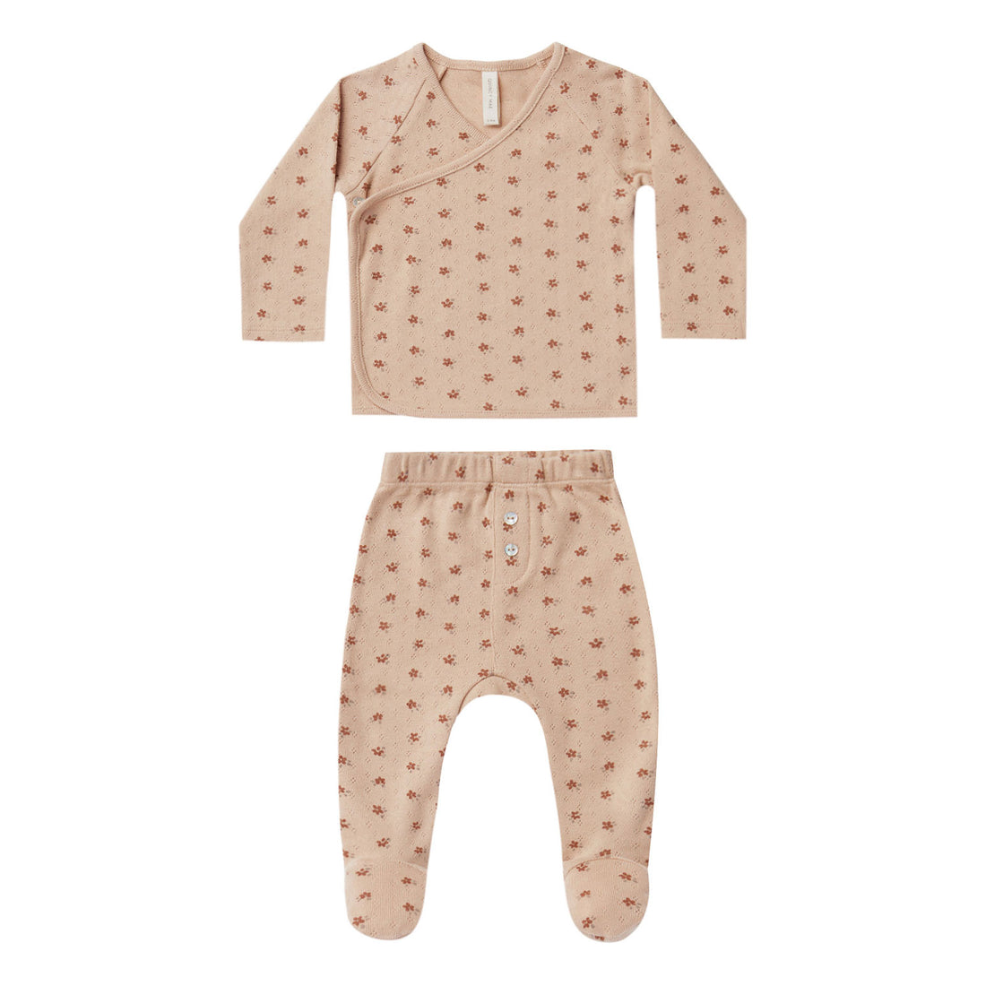 Quincy Mae Pointelle Wrap Top + Footed Pant Set | Blush