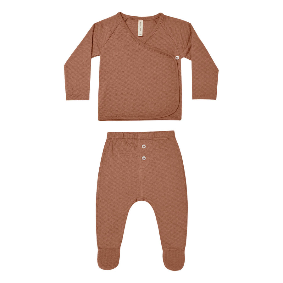 Quincy Mae  Clay Pointelle Wrap Top + Pant Set