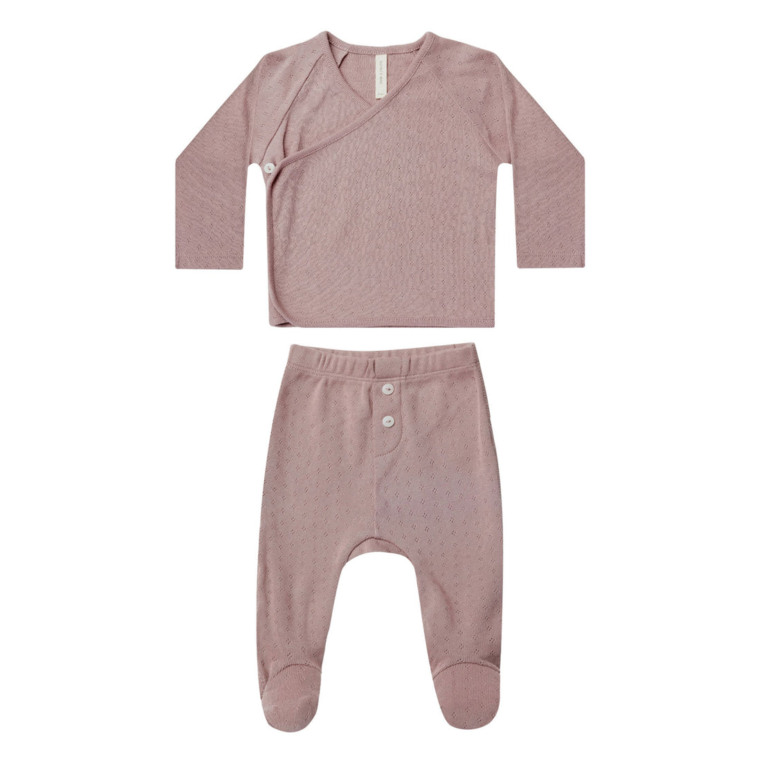 Quincy Mae Pointelle Wrap Top + Footed Pant Set | Lilac