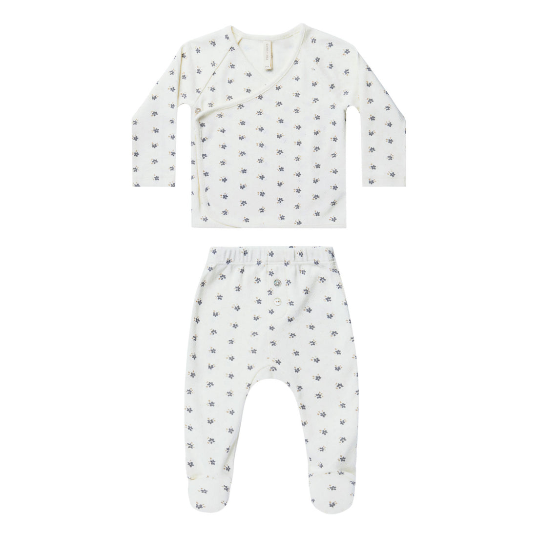 Quincy Mae Pointelle Wrap Top + Footed Pant Set | Ivory