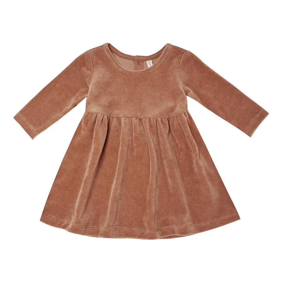 Quincy Mae Velour Longsleeve Dress-Clay