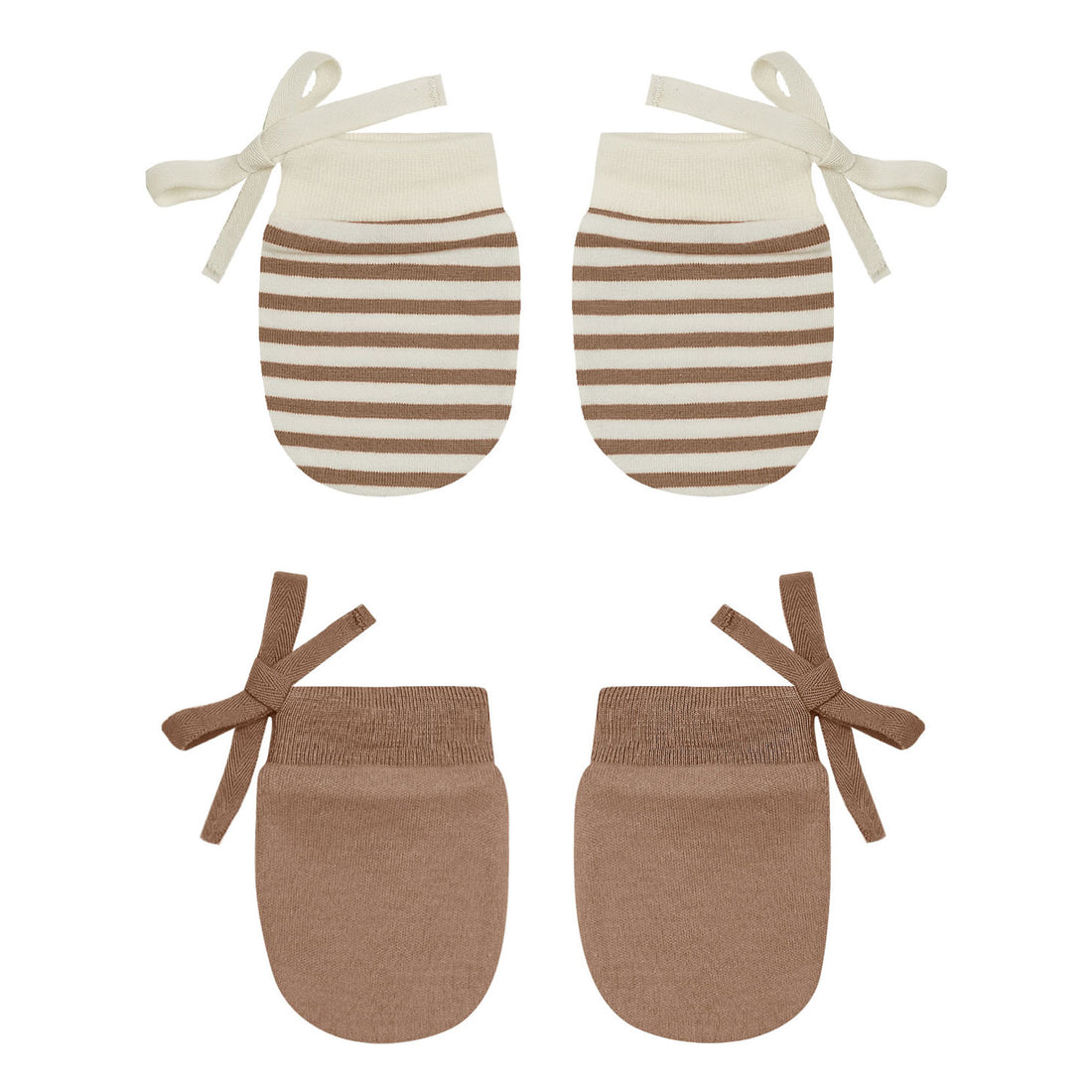 Quincy Mae No Scratch Mittens Set | Cocoa Stripe, Ivory