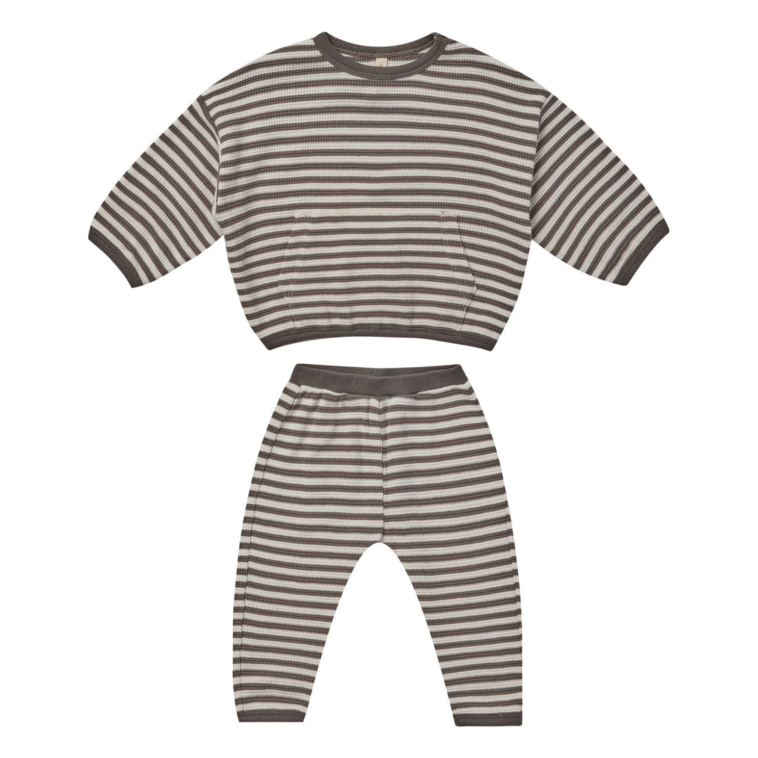 Quincy Mae Waffle Top + Pant Set | Charcoal Stripe