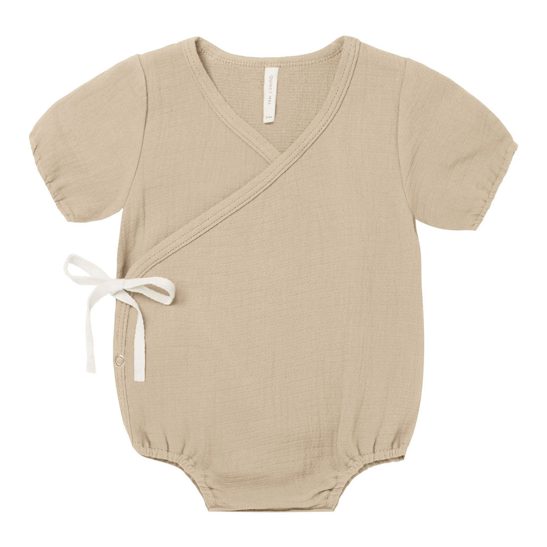 Quincy Mae Woven Wrap Romper | Latte