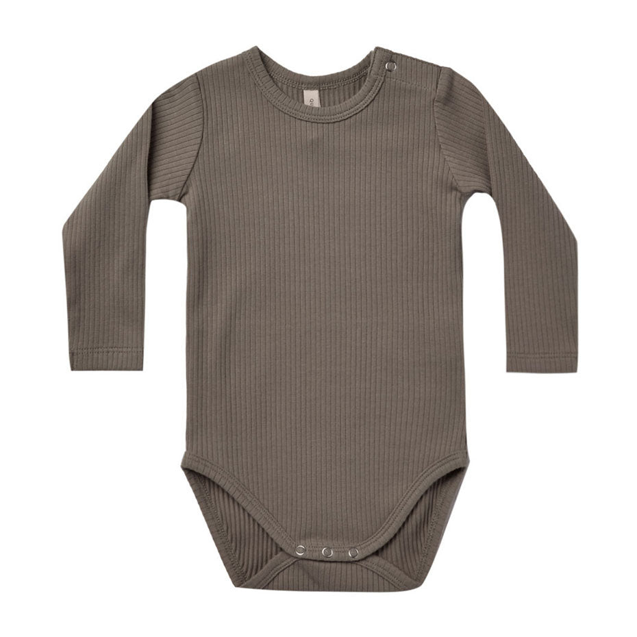Quincy Mae Ribbed Long Sleeve Bodysuit | Charcoal