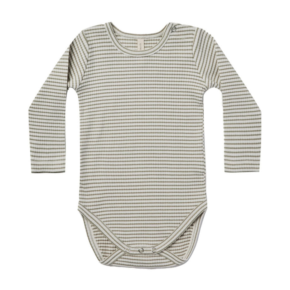 Quincy Mae Ribbed Long Sleeve Bodysuit | Fern Stripe
