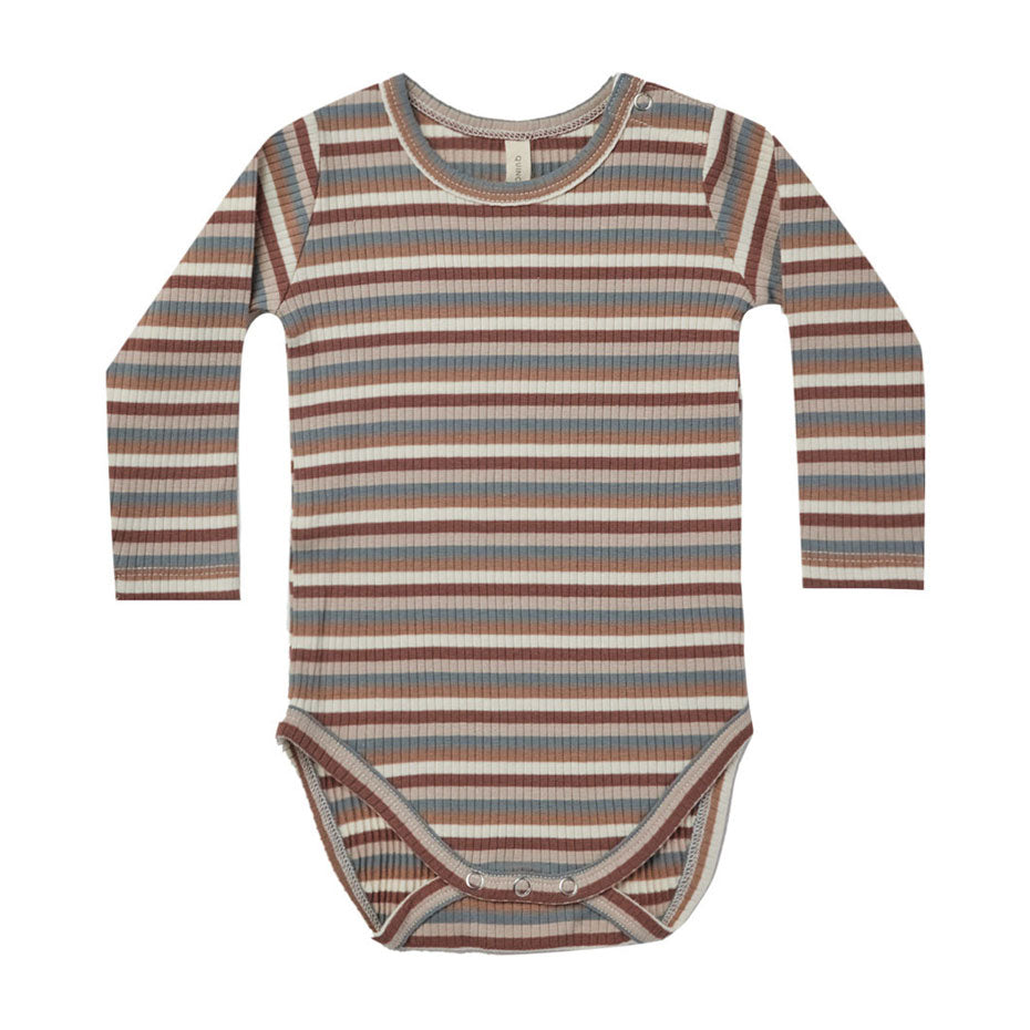 Quincy Mae Ribbed Long Sleeve Bodysuit | Autumn Stripe