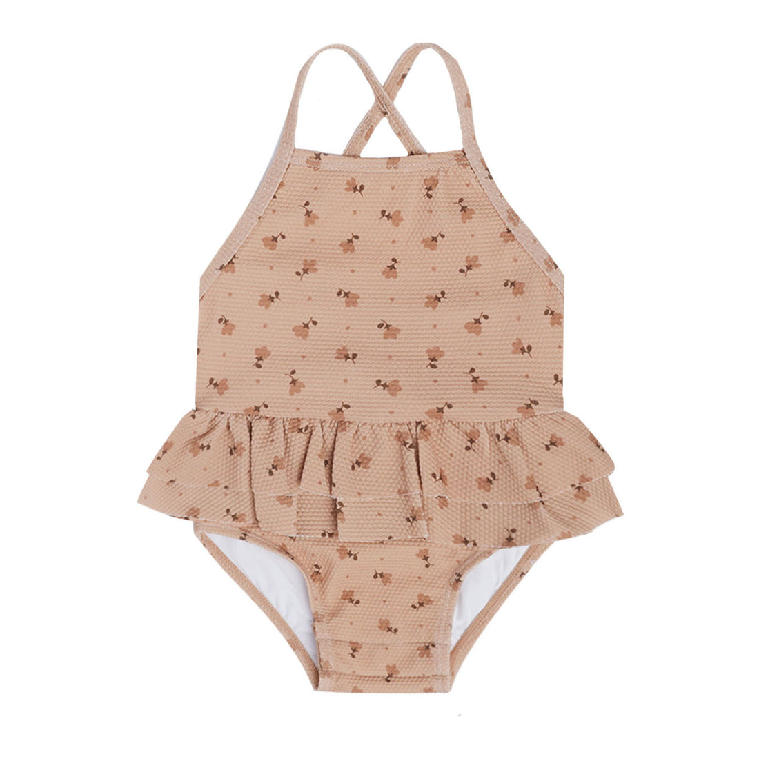 Quincy Mae Smocked One-Piece Swimsuit in Blue + Butterscotch Stripe main image 0
