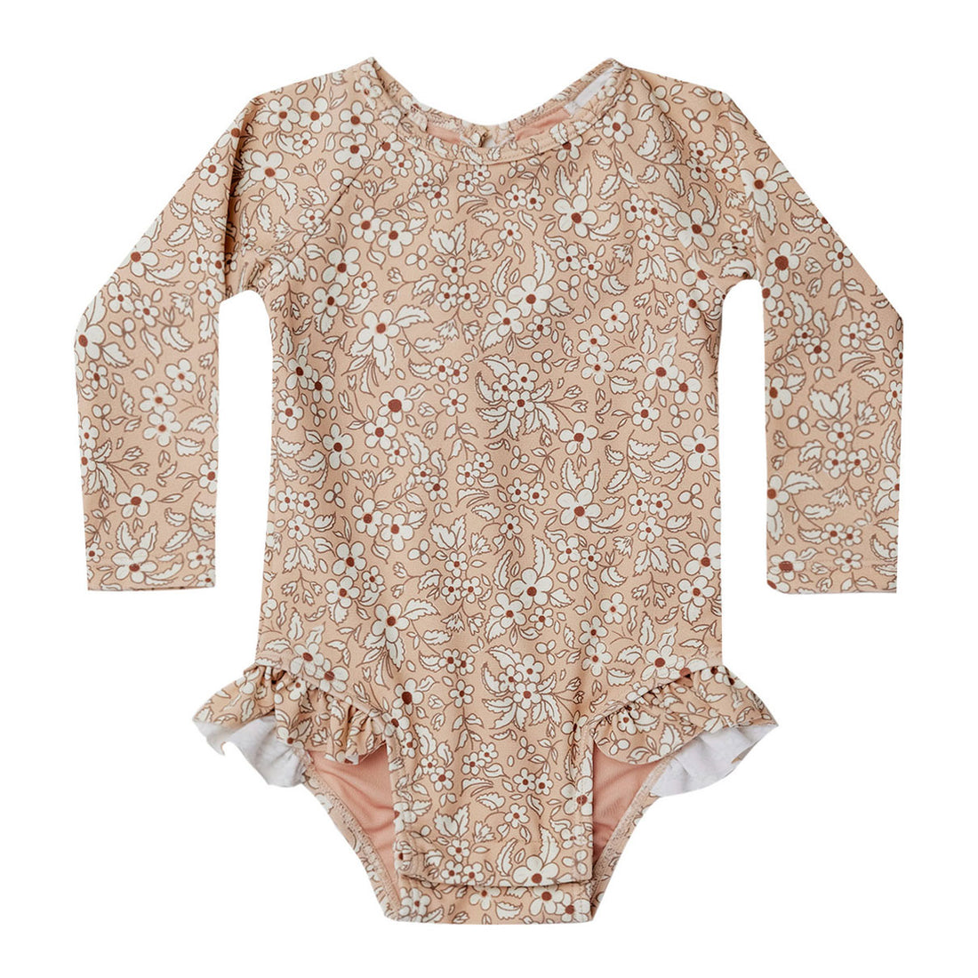 Quincy Mae Apricot Floral One-Piece Girls Rashguard
